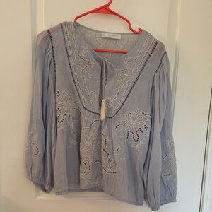 Lucky Brand Light Blue Embroidered Blouse